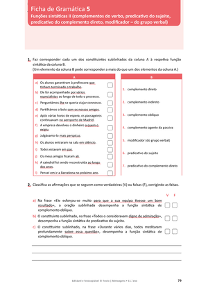 Ficha Apoio Funcoes Sintaticas, PDF, Assunto (gramática)