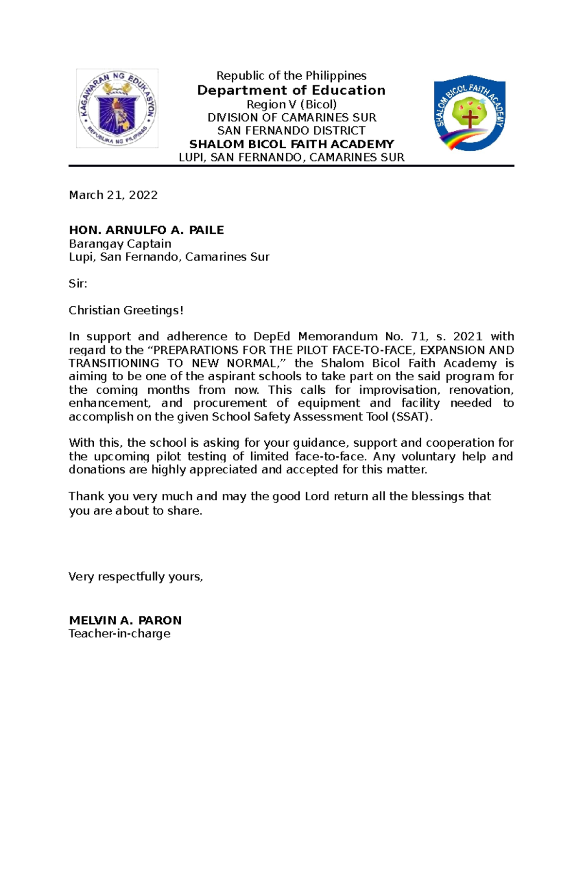 Request Letter Request Letter Saddle Barangay Health - vrogue.co