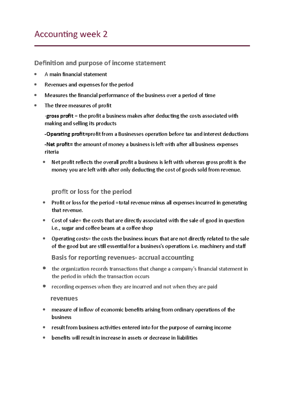 Accounting Week 2 - Lecture Notes 1-2 - Accounting Week 2 Definition ...