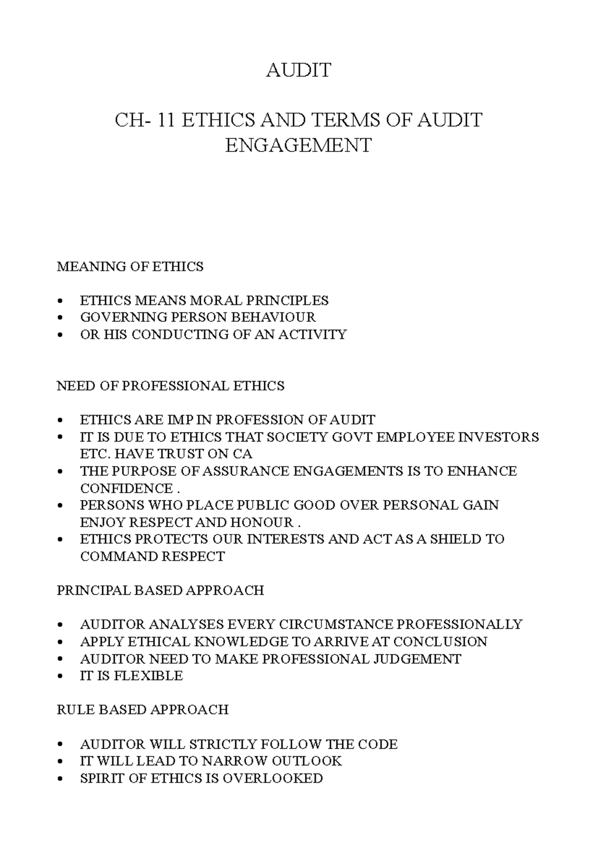 Audit - AUDIT CH- 11 ETHICS AND TERMS OF AUDIT ENGAGEMENT MEANING OF ...