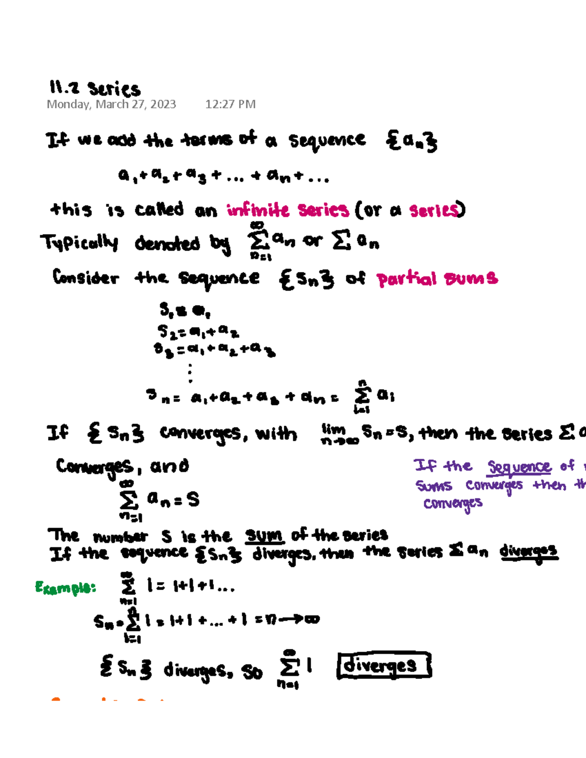 11.2 series -dean - MATH 152 - Monday, March 27, 2023 12:27 PM - Studocu