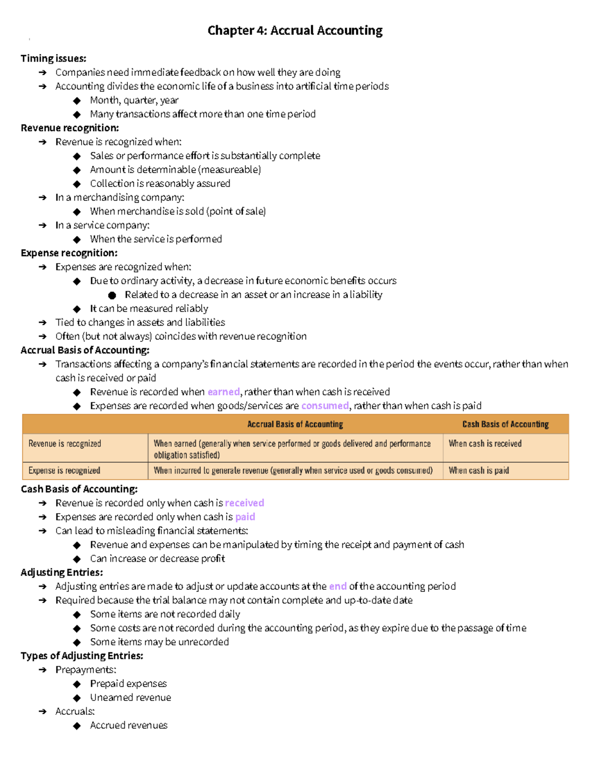 ADM 1340 Chapter 4 - notes - Chapter 4: Accrual Accounting Timing ...