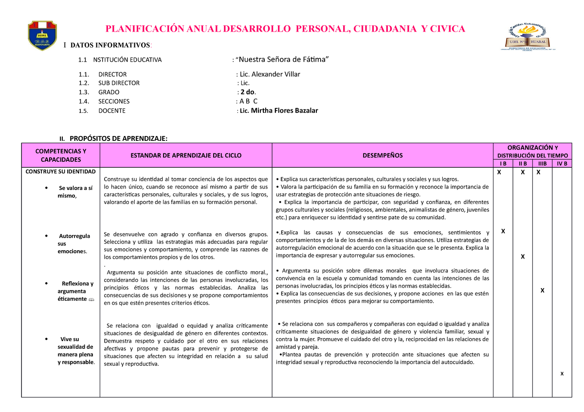 Planificación Anual 2° Do DPCC- 20 NSF - PLANIFICACIÓN ANUAL DESARROLLO ...