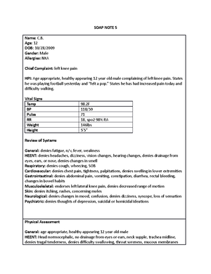 BHouston Soap Notes - soap note for patient case - SOAP Note 1 Chief ...