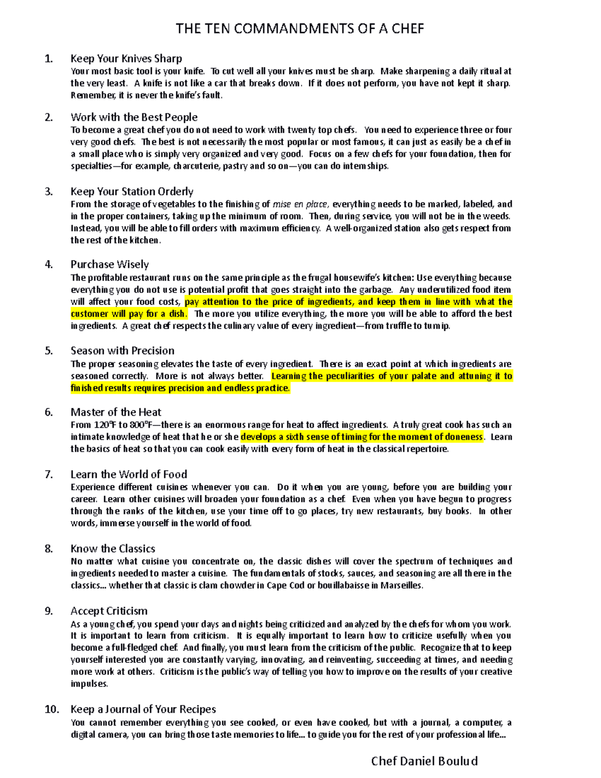 THE TEN Commandments OF A CHEF THE TEN COMMANDMENTS OF A CHEF 1. Keep