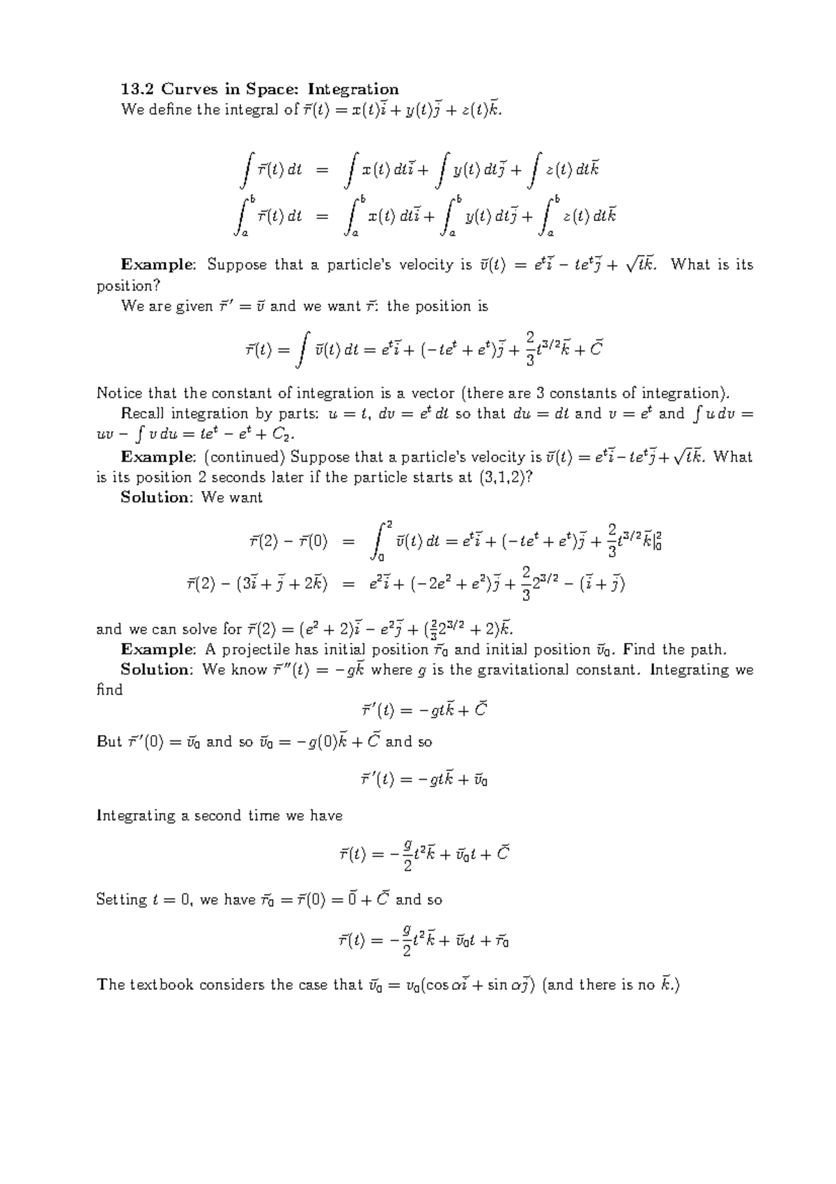 T13 2curves Notes 13 2 Curves In Space Integration We Define The Integral Of Z Z Z Z Z T Z B Z Studocu