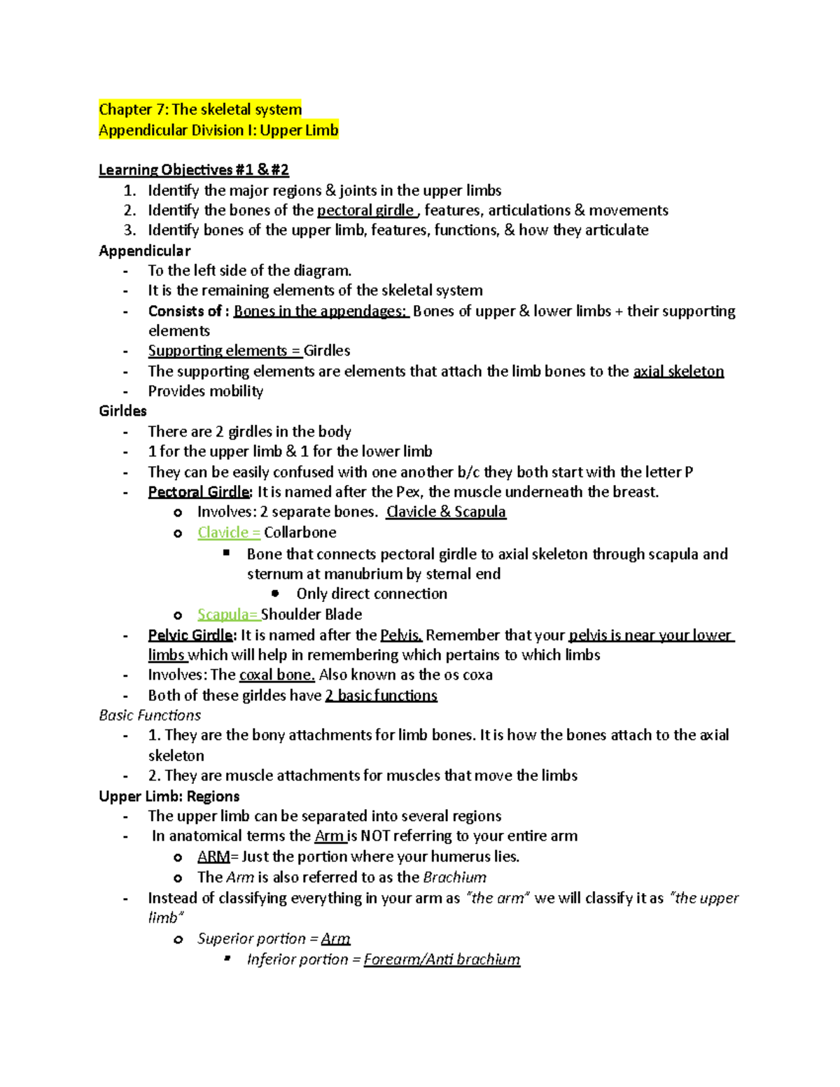 Chapter 7- Appendicular 1&2&3 (upper limb) - Chapter 7: The skeletal ...