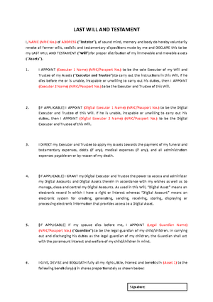 Will-Template-Malaysia - LAST WILL AND TESTAMENT I