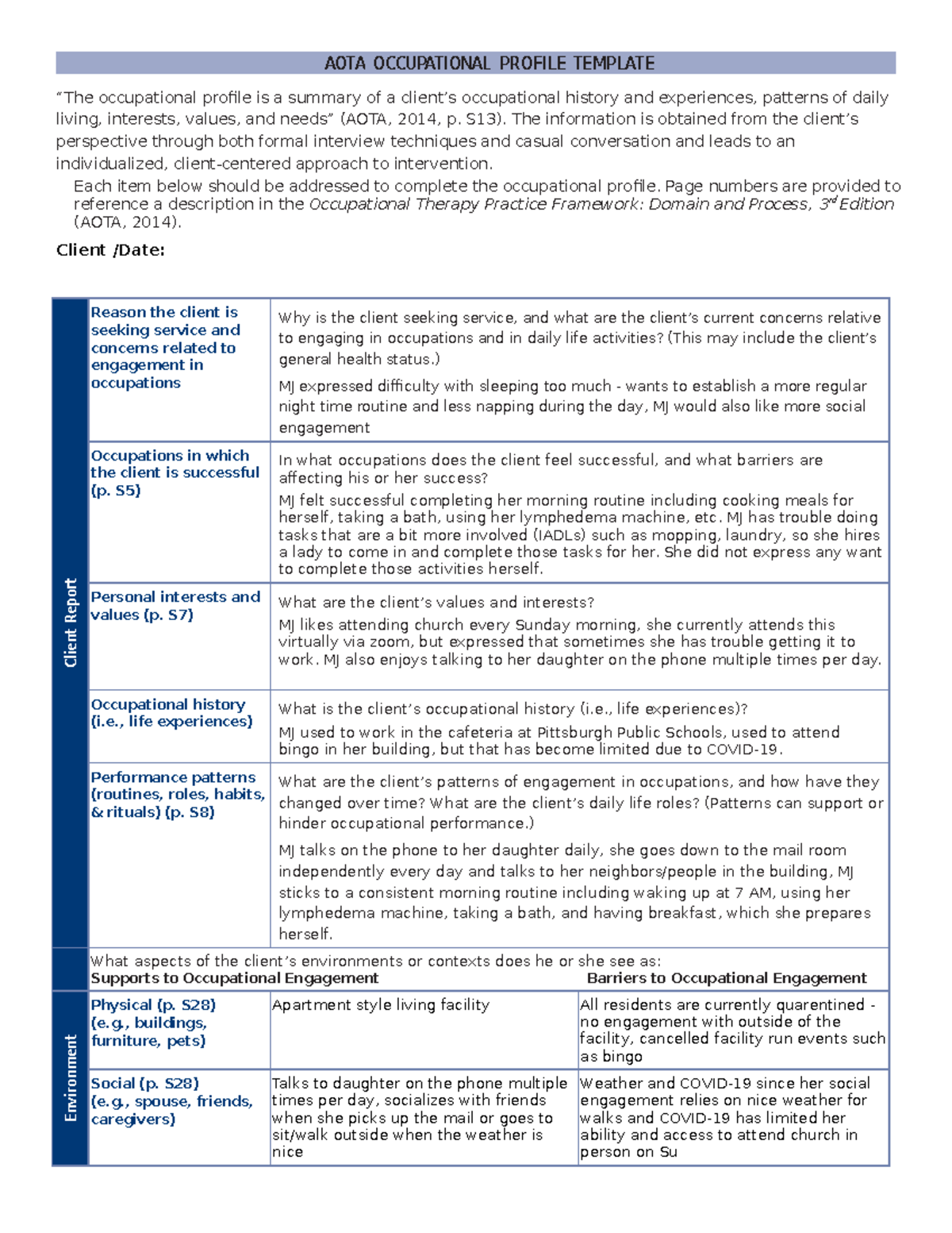 Occupational profile - S13). The information is obtained from the ...