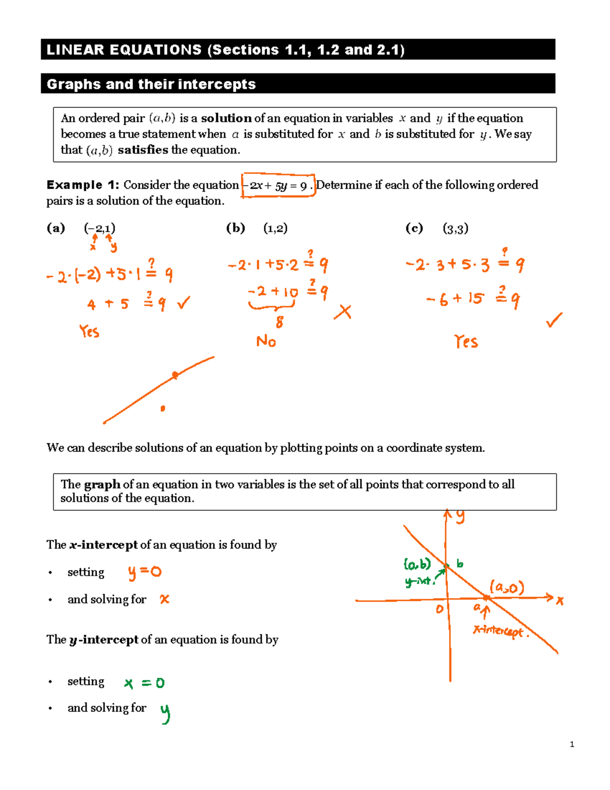 120-15F-notes-1.1, 1 - Chapter 1-2.1 Review - LINEAR EQUATIONS ...