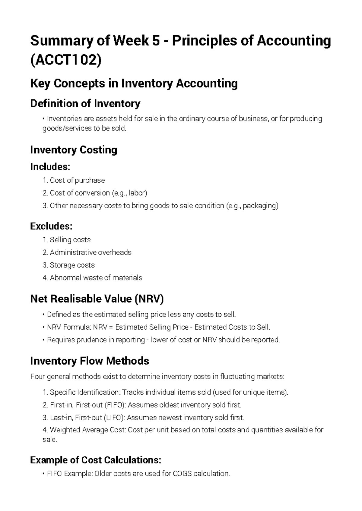 ACCT102 lecture 5 summary - Summary of Week 5 - Principles of ...
