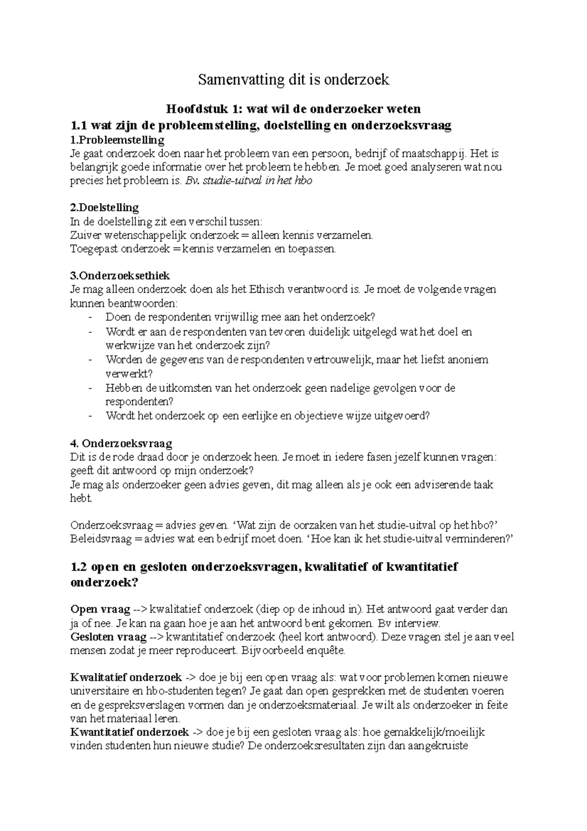 Samenvatting Onderzoek Doen - Samenvatting Dit Is Onderzoek Hoofdstuk 1 ...