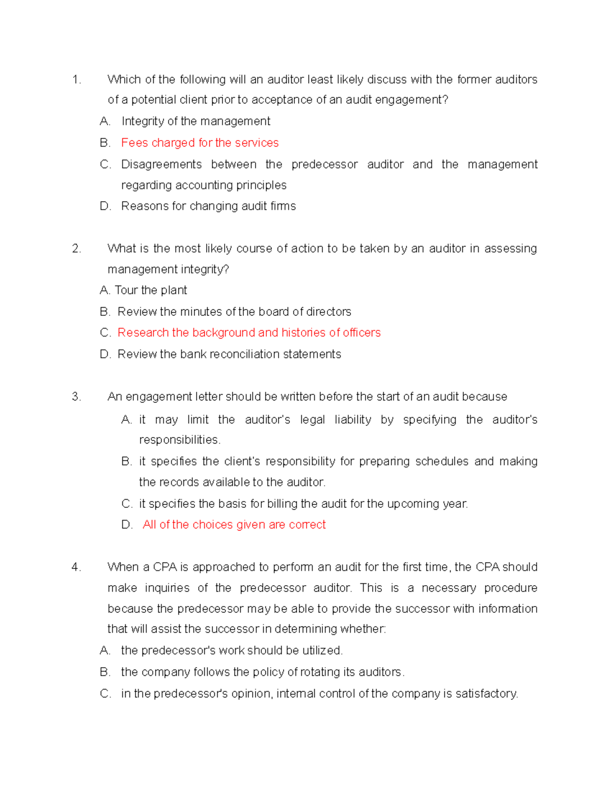 Audit Theory-QUIZ-6 - Which Of The Following Will An Auditor Least ...