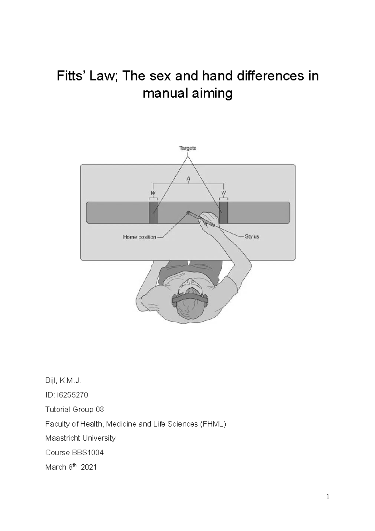 Scientific Writing Fitts Law Bbs1004 2020 21 Definitive Fitts’ Law The Sex And Hand