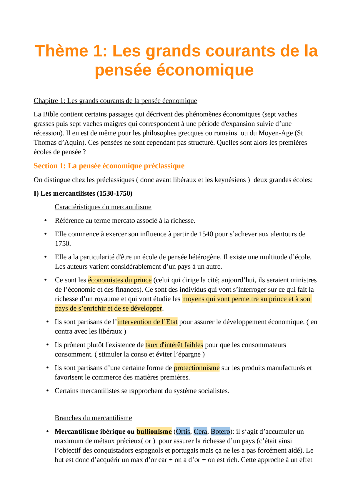 CHAP 1 éco - Thème 1: Les Grands Courants De La Pensée économique ...