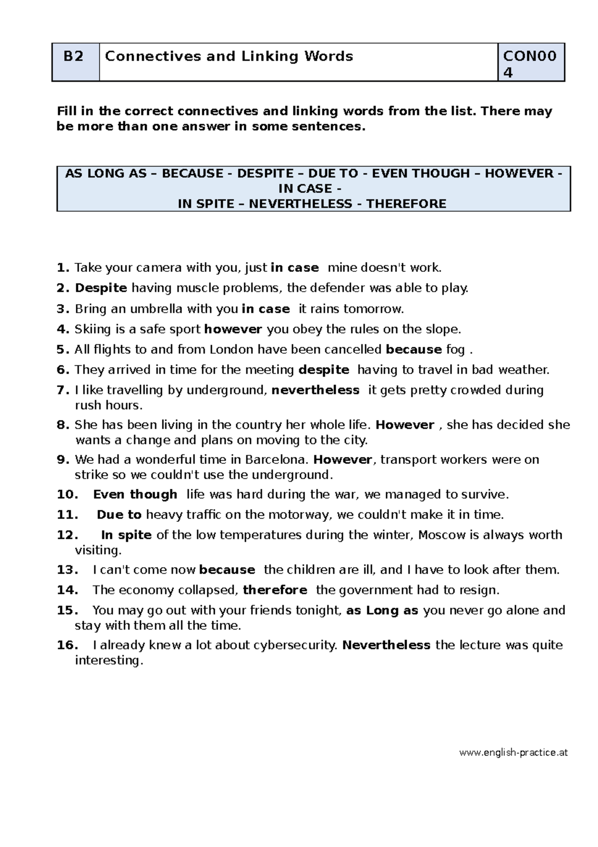 ' Linkers Exercise 4' - Material de first - B2 Connectives and Linking ...