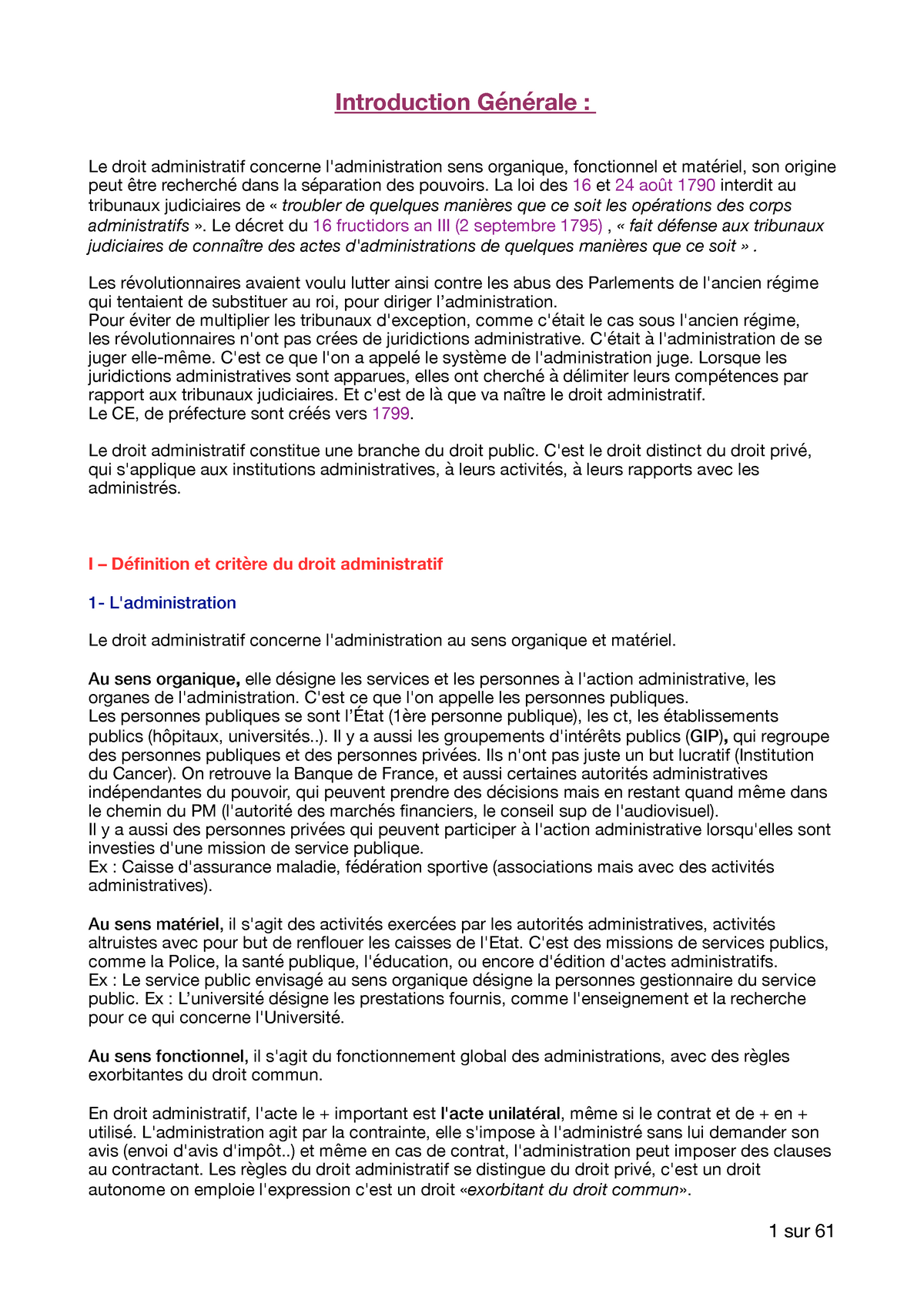 Droit Administratif L2 AES Cours Cour Magistral - Introduction Générale ...