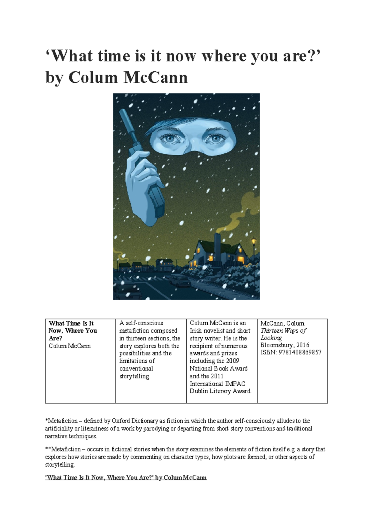 What Time Is It ‘What time is it now where you are?’ by Colum