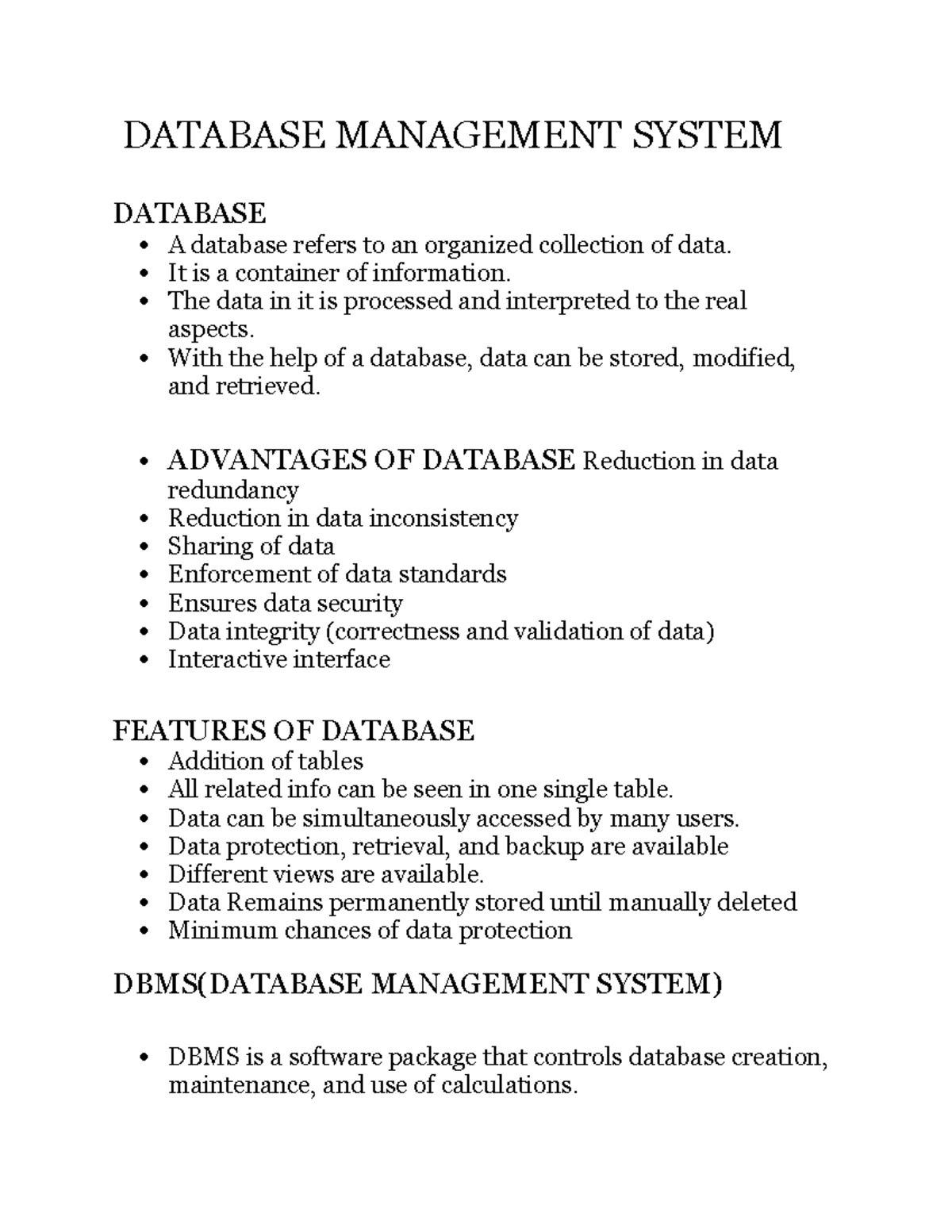 Database Management System - DATABASE MANAGEMENT SYSTEM DATABASE A ...
