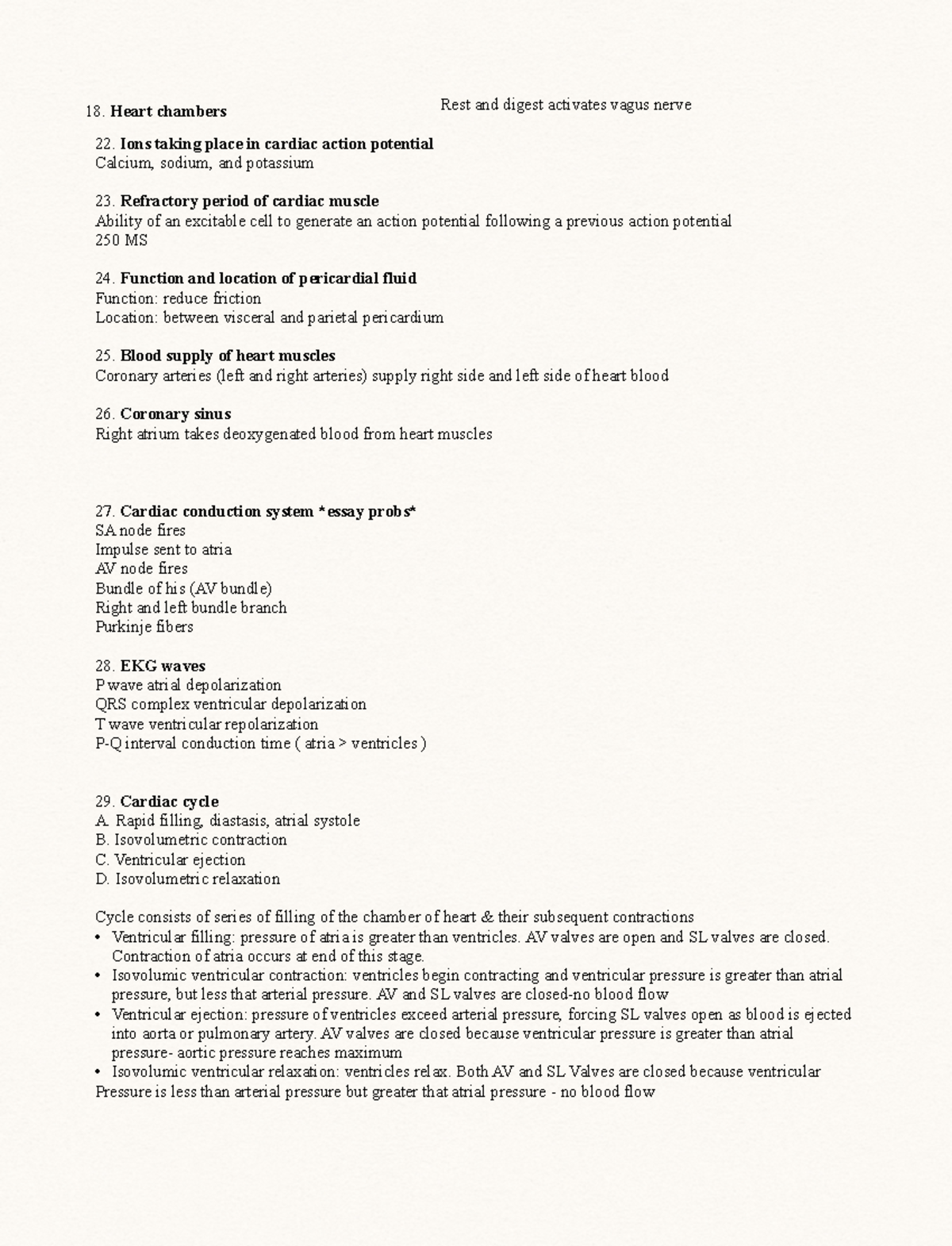 Exam 1 study guide Copy 3 Rest and digest activates vagus nerve Ions