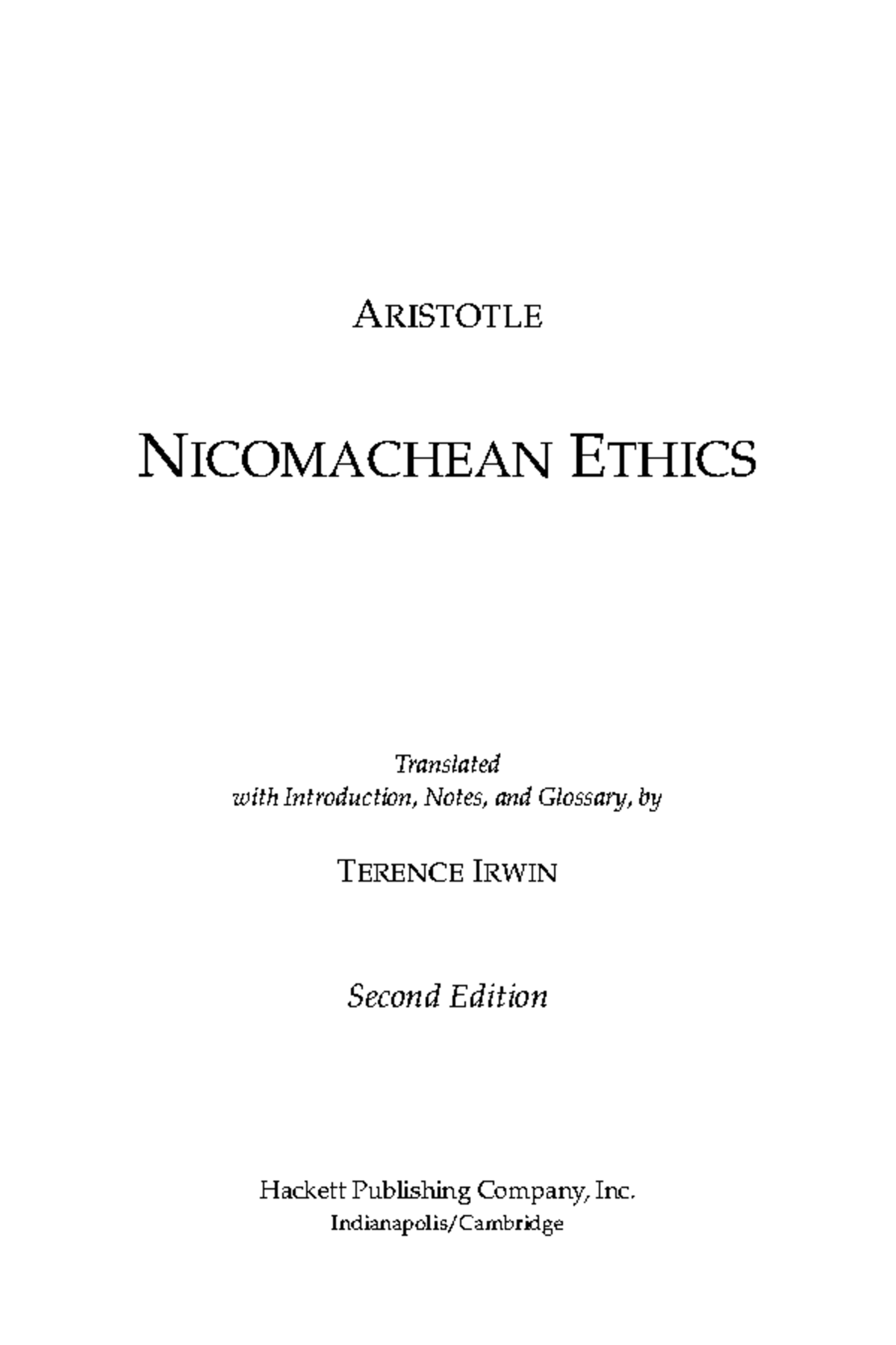 Lecture 1notes Introduction - ARISTOTLE NICOMACHEAN ETHICS Translated ...