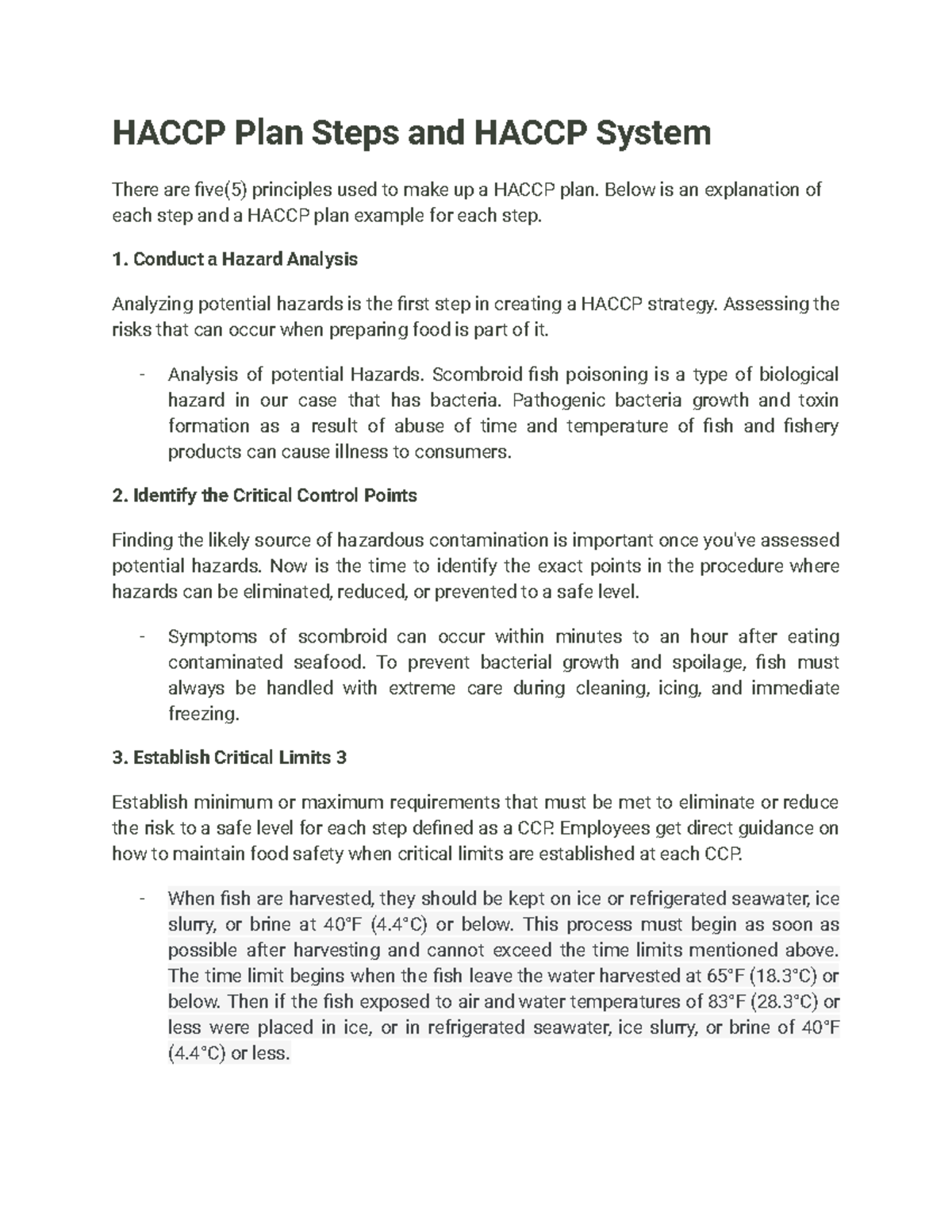 Haccp Plan Steps and Haccp System - HACCP Plan Steps and HACCP System ...