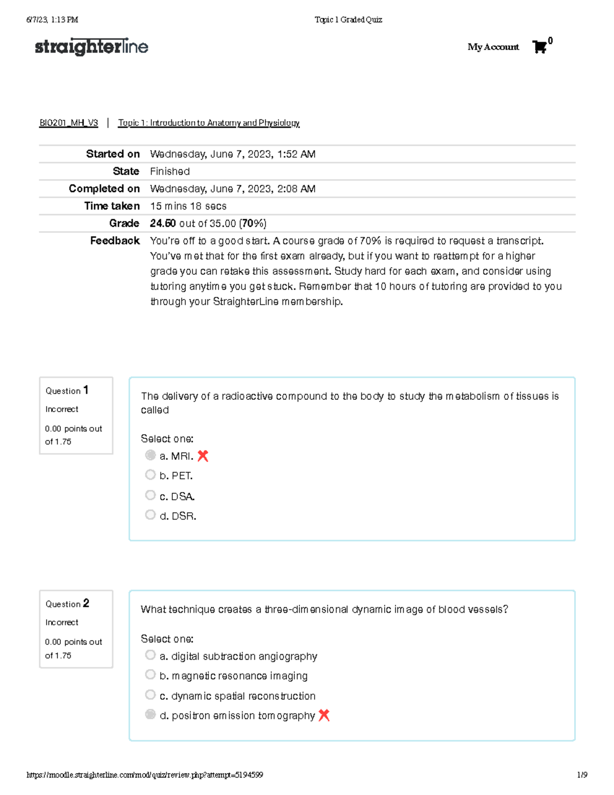 Straighterline quiz 01 BIO201_MH_V3 Topic 1 Introduction to