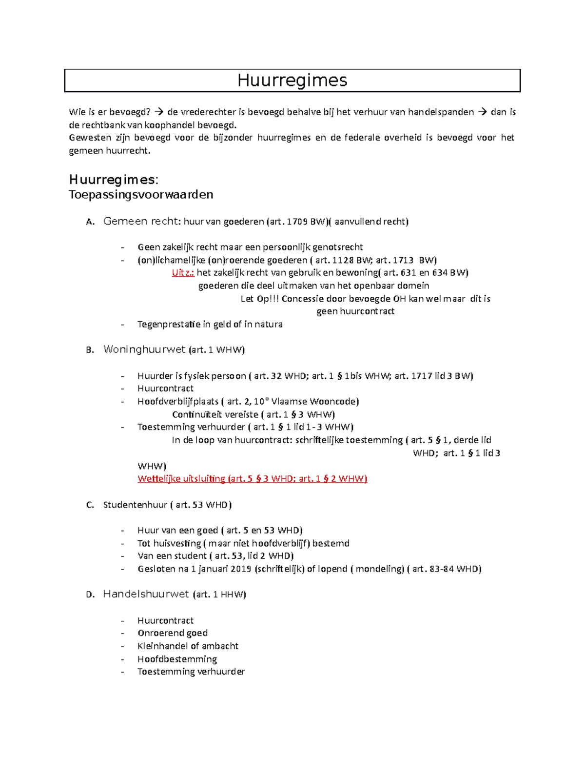 Huurregimes - Samenvatting Vermogensrecht In Kort Bestek - Huurregimes ...