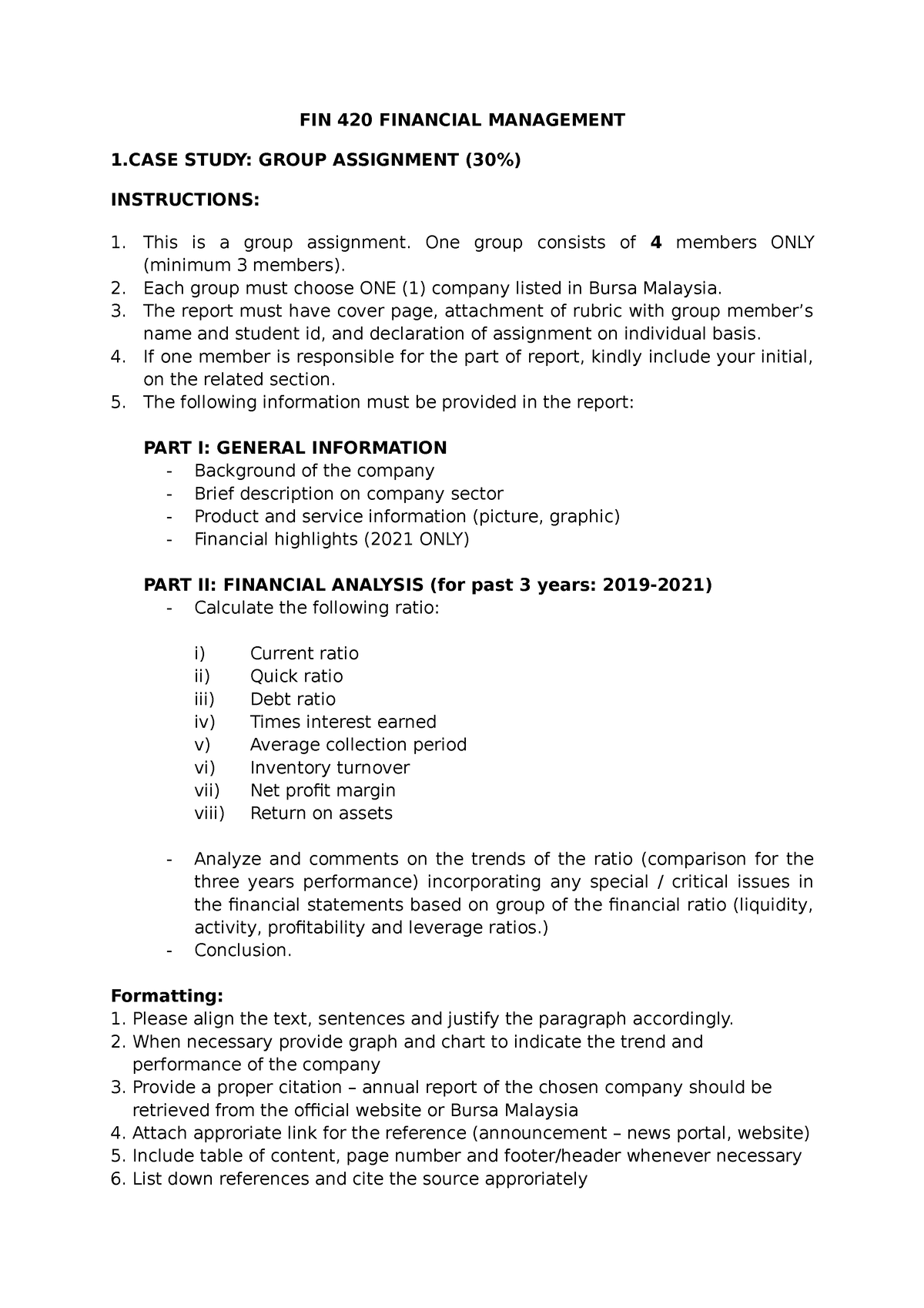 cash budget assignment fin 420