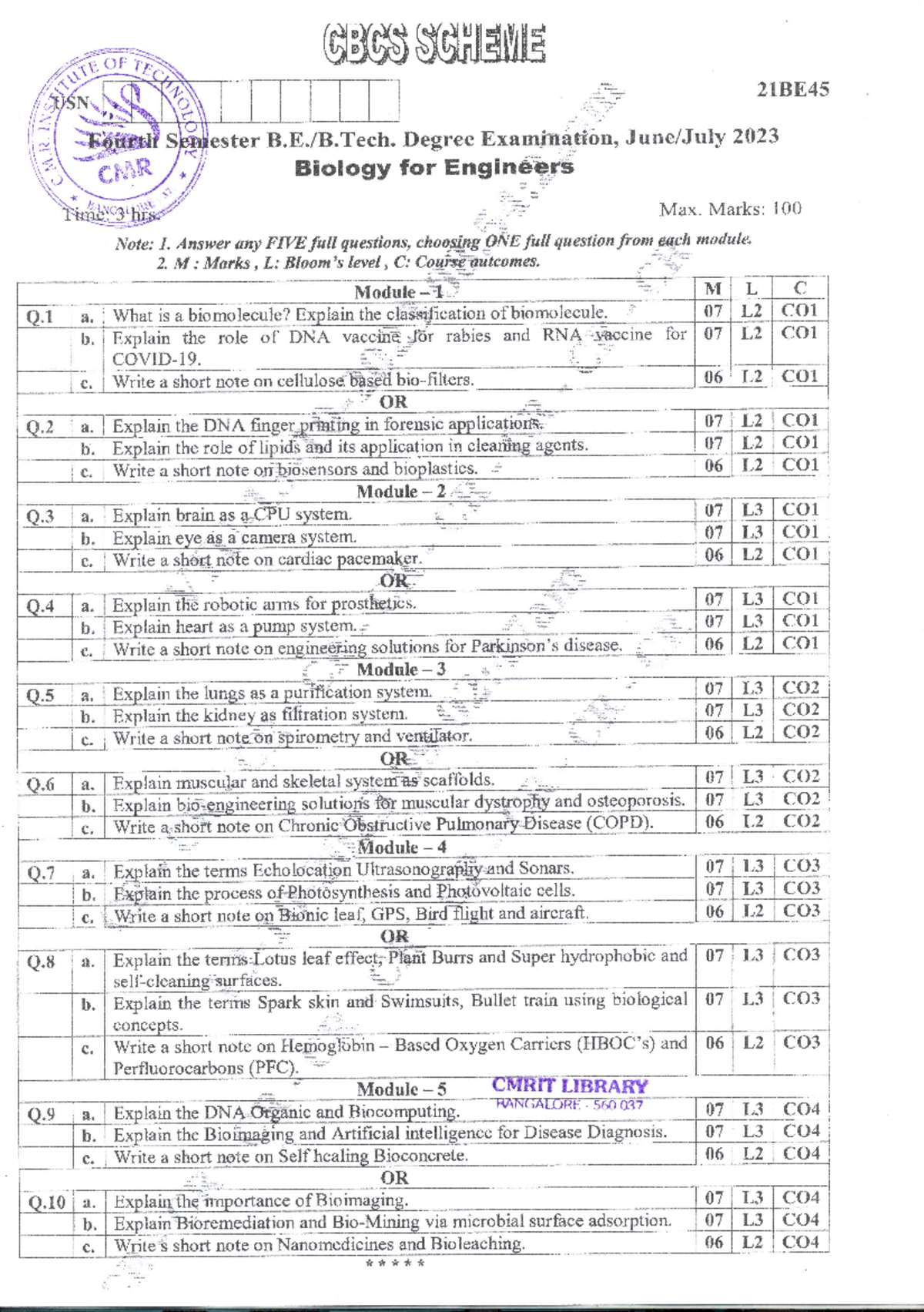 Vtu Question Paper Of Be Biology For Engineers June July Av