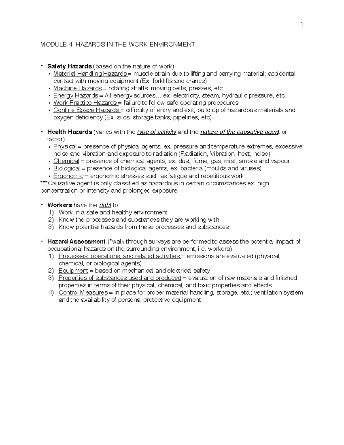 CHEM 208 module 4 - 1 MODULE 4: HAZARDS IN THE WORK ENVIRONMENT ...