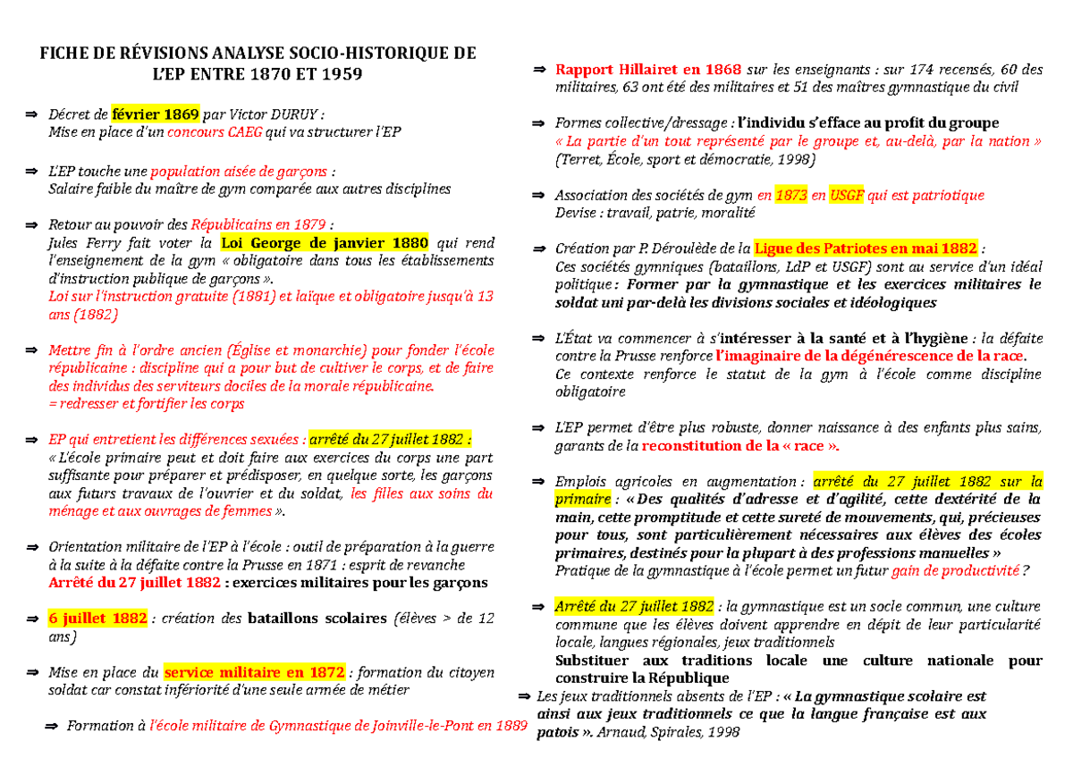 Fiche de révisions histoire - FICHE DE RÉVISIONS ANALYSE SOCIO