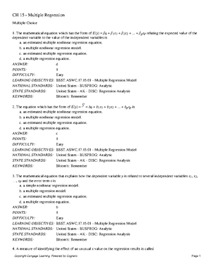 CH 14 Simple Linear Regression - Multiple Choice 1. In simple linear ...