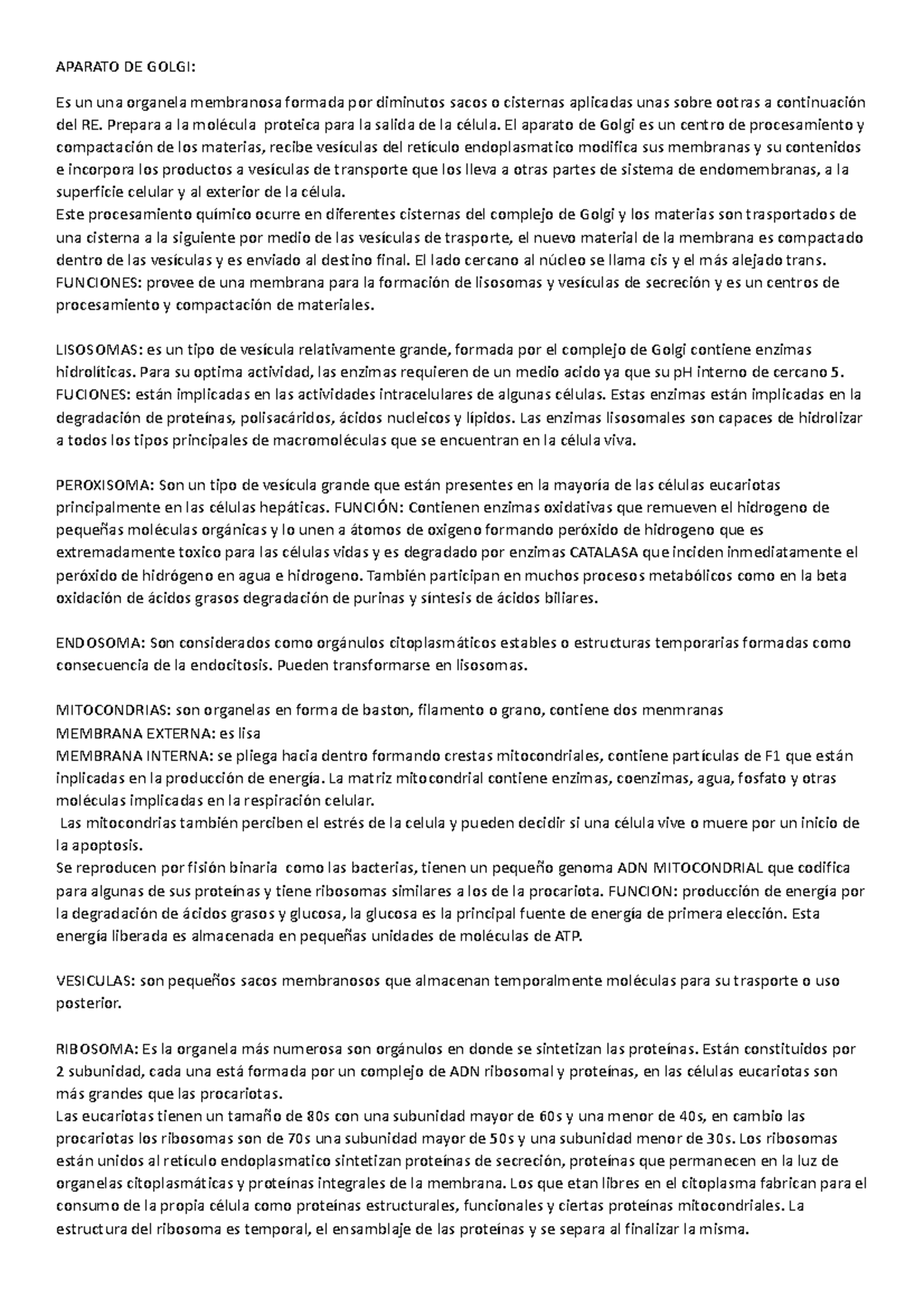 Aparato DE Golgi - APARATO DE GOLGI: Es un una organela membranosa ...