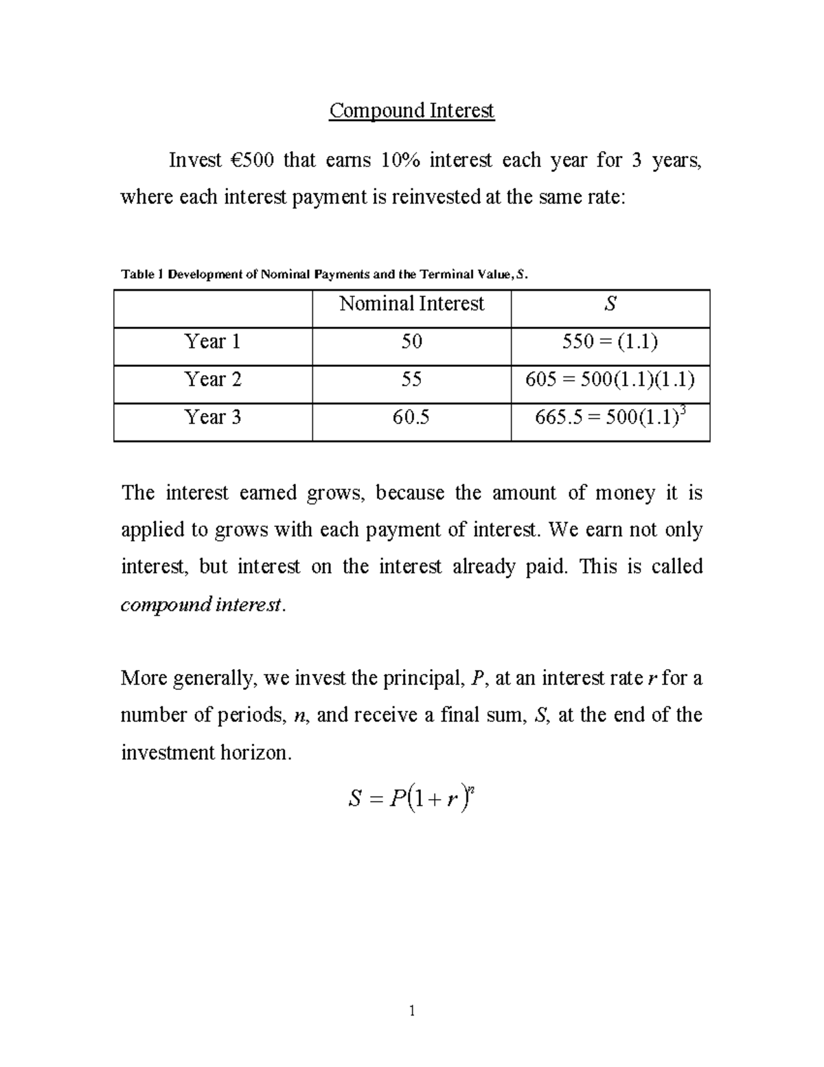 Tutorial 1 - Basic Financial Maths - Compound Interest Invest €500 that ...