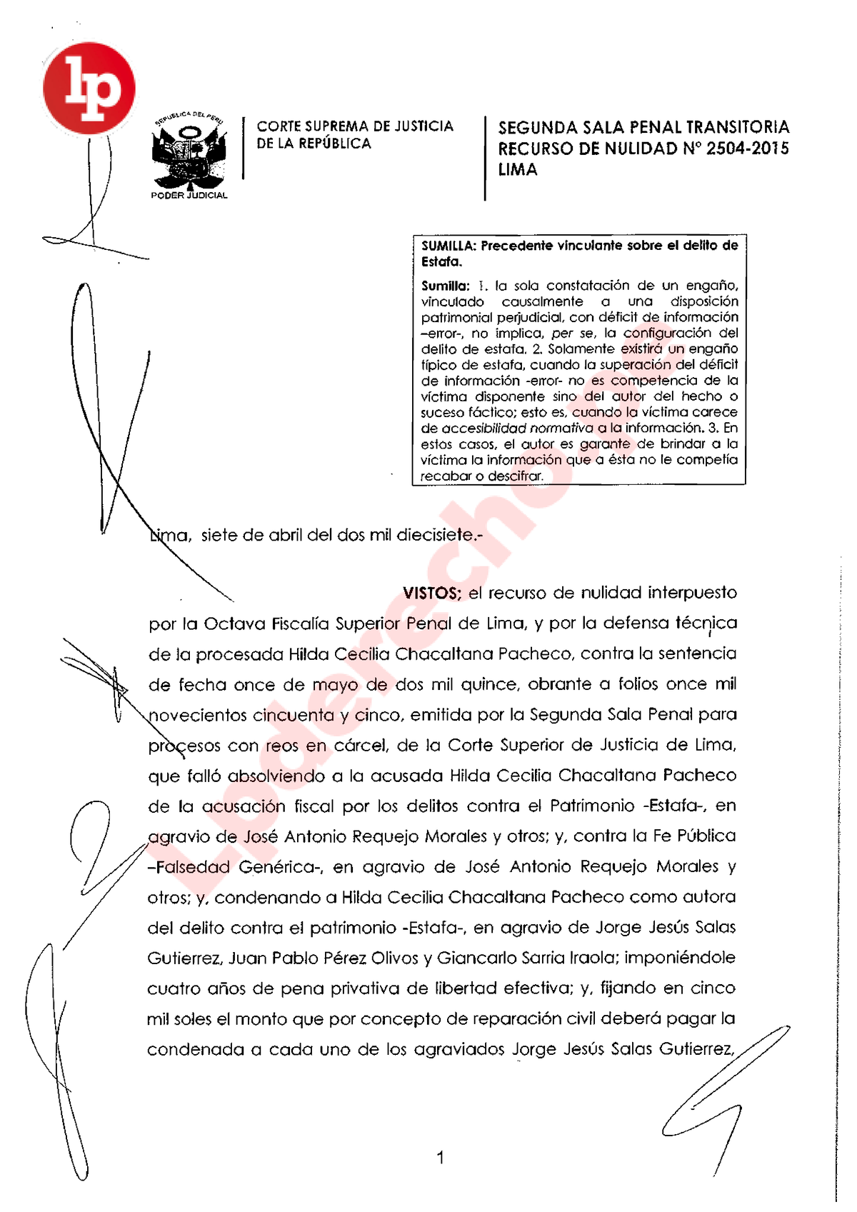 Recurso De Nulidad 2504-2015-Lima - Derecho Penal - Studocu