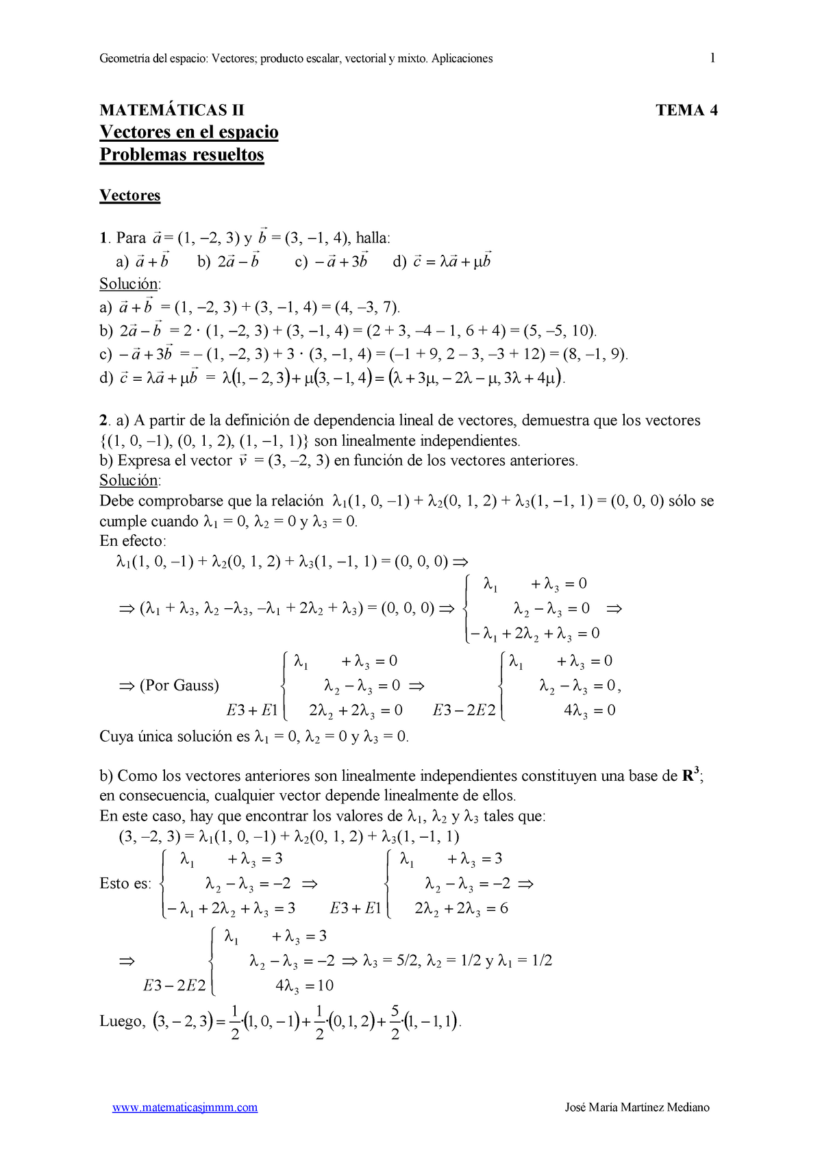 Vectores R3 - MATEMÁTICAS II TEMA 4 Vectores En El Espacio Problemas ...