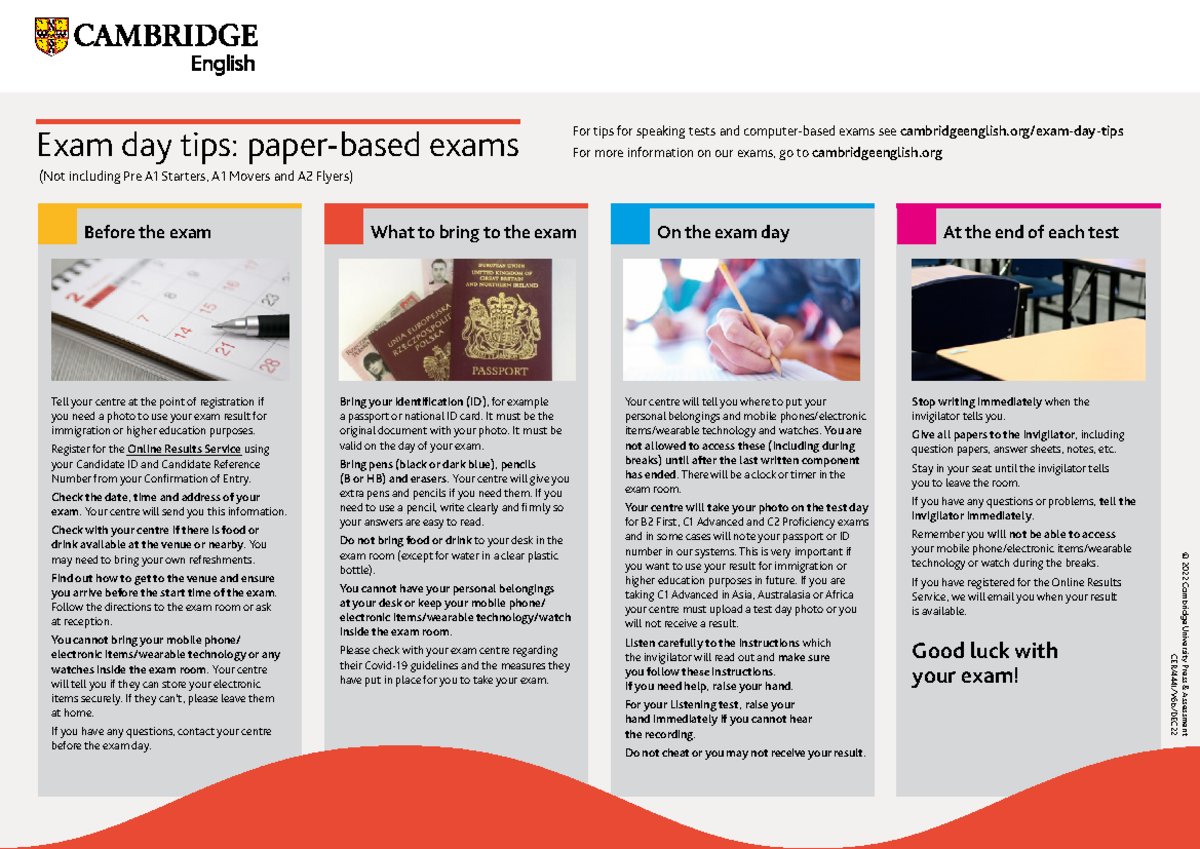 Consigli Exam day tips paperbased exams For tips for speaking tests