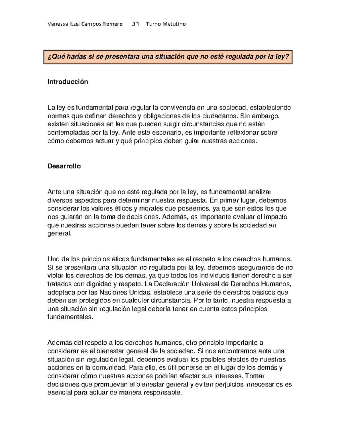 Ensayo - Importancia sobre el derecho en la vida - Vanessa Itzel Campos ...
