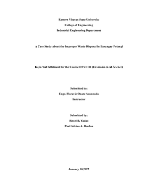 A Case Study about the Improper Waste Disposal in Barangay Polangi ...