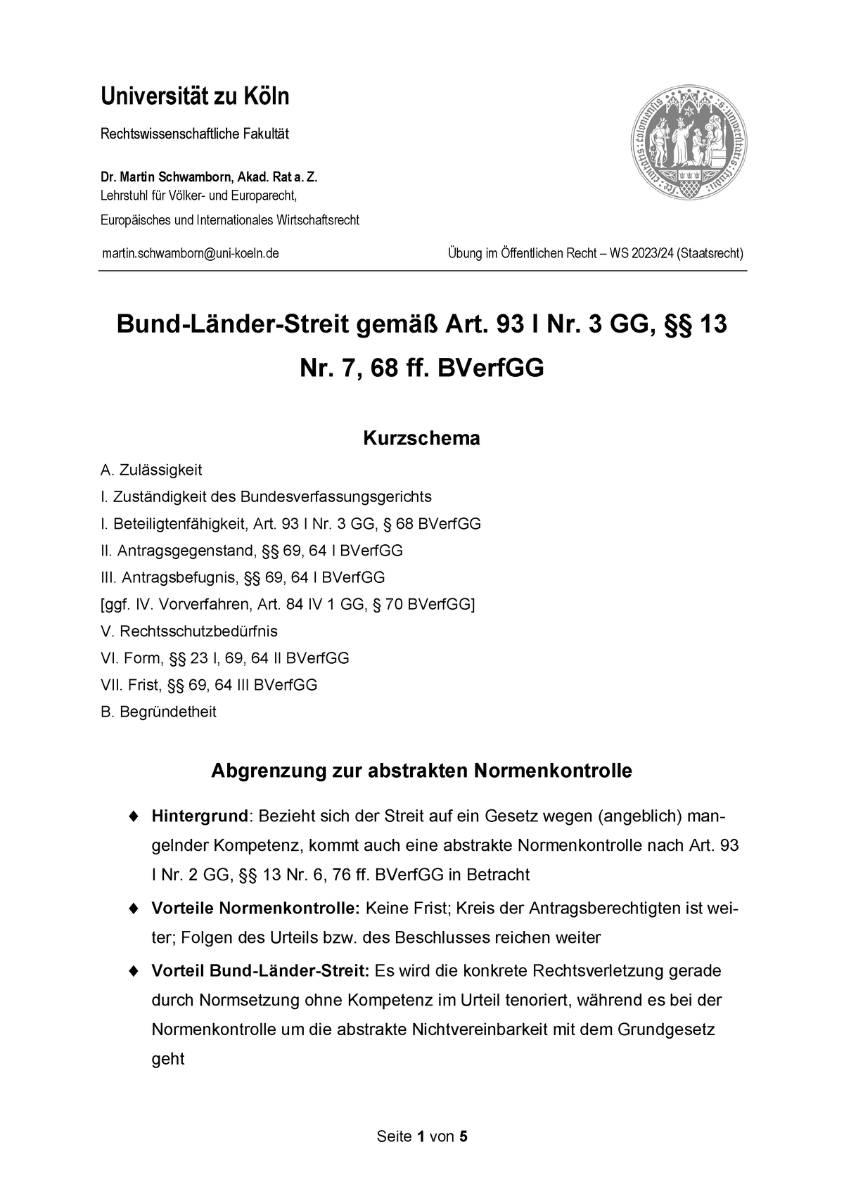 Uebersicht N Bund-La Nder-Streit - Universität Zu Köln ...