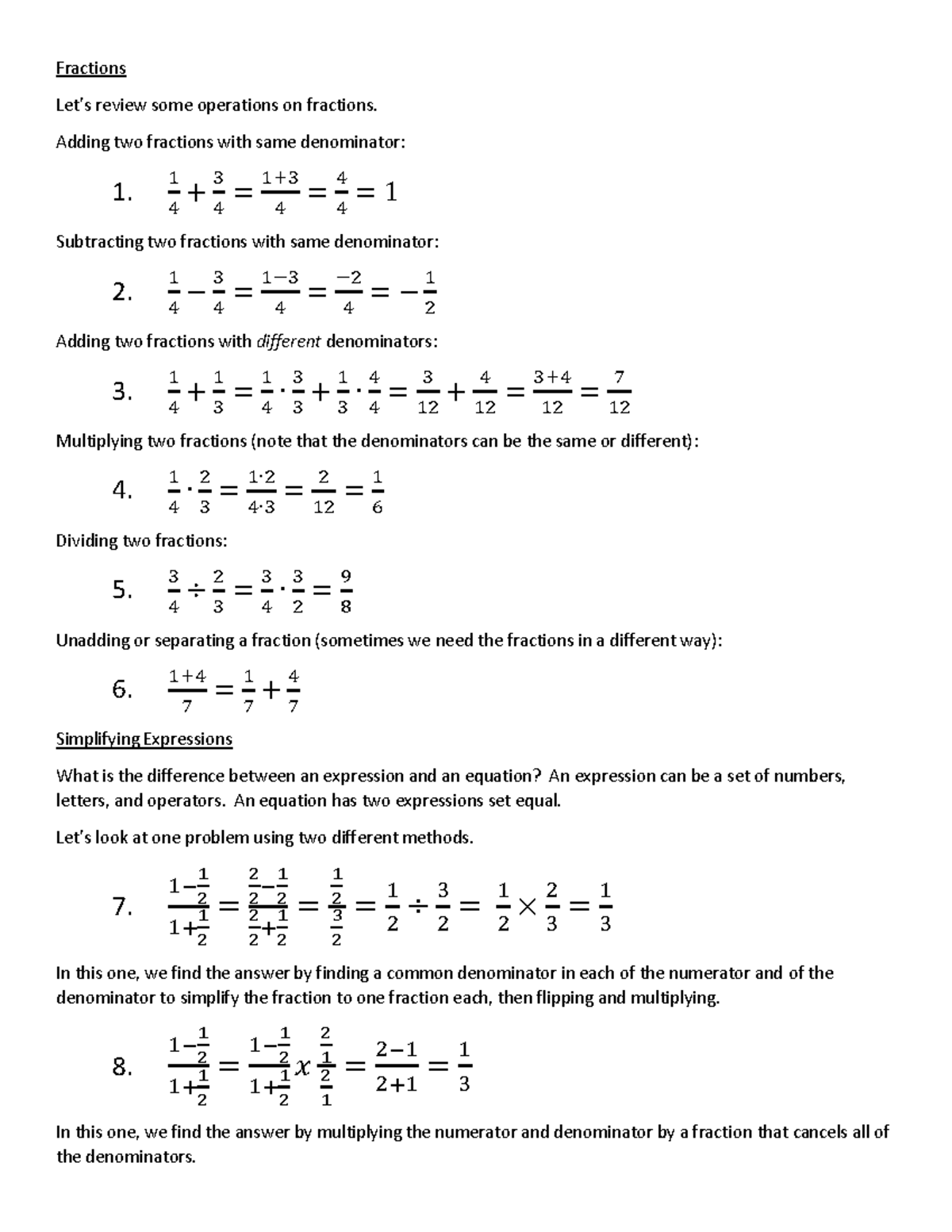 8 4 Fractions and Algebra - Fractions Let’s review some operations on ...