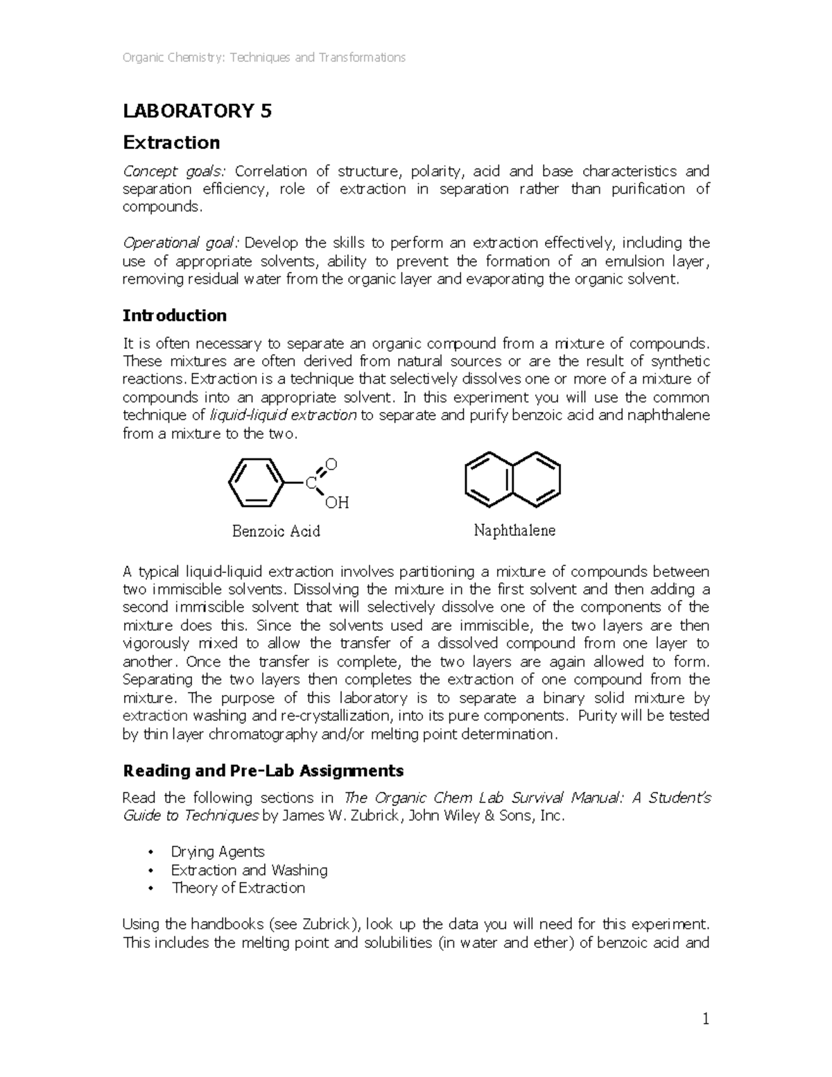 Extraction Lab S16 - Lab Report - LABORATORY 5 Extraction Concept Goals ...