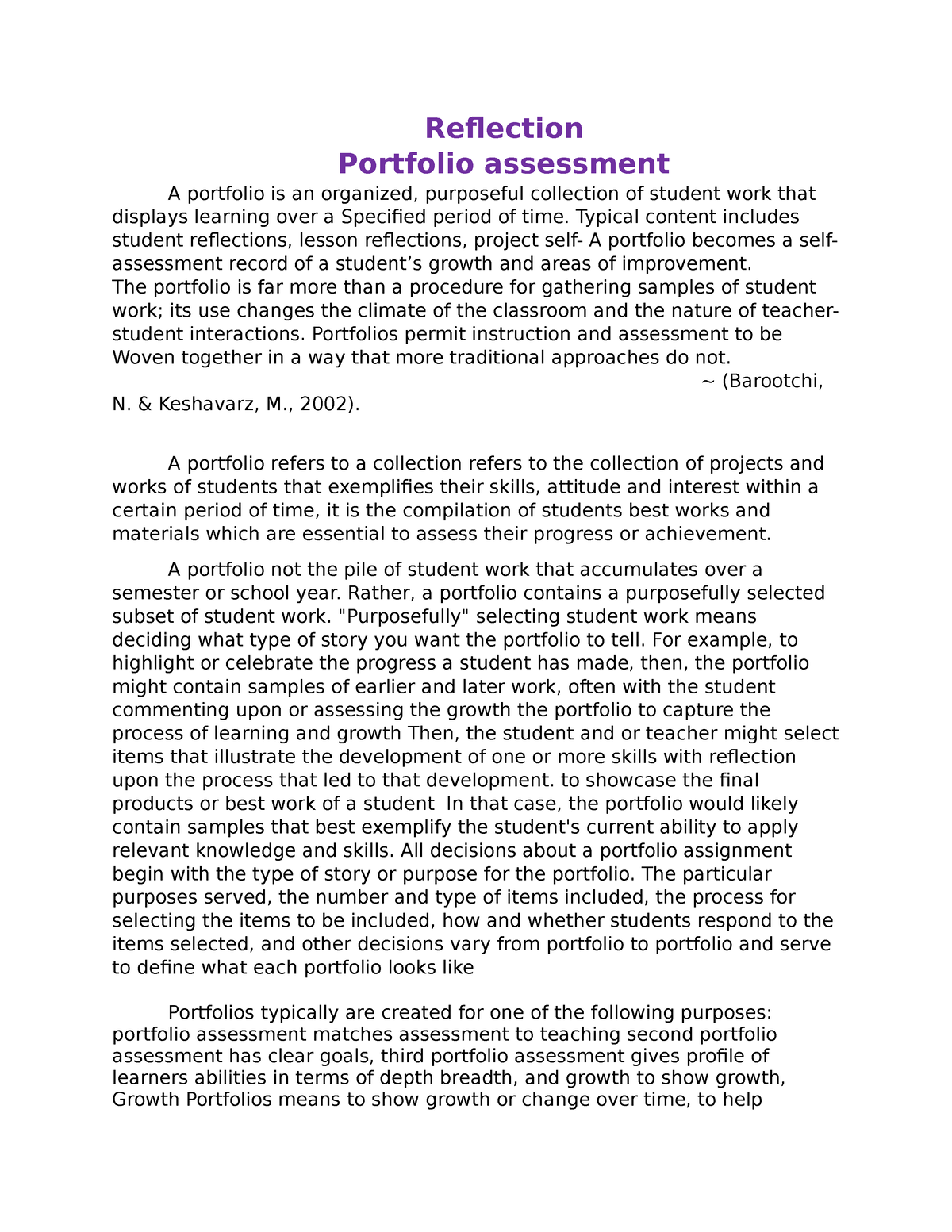 reflection about portfolio essay