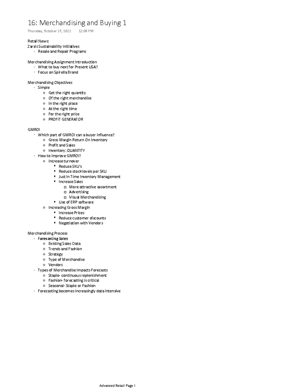 Merchandising and Buying - Should also cover complementary products and ...