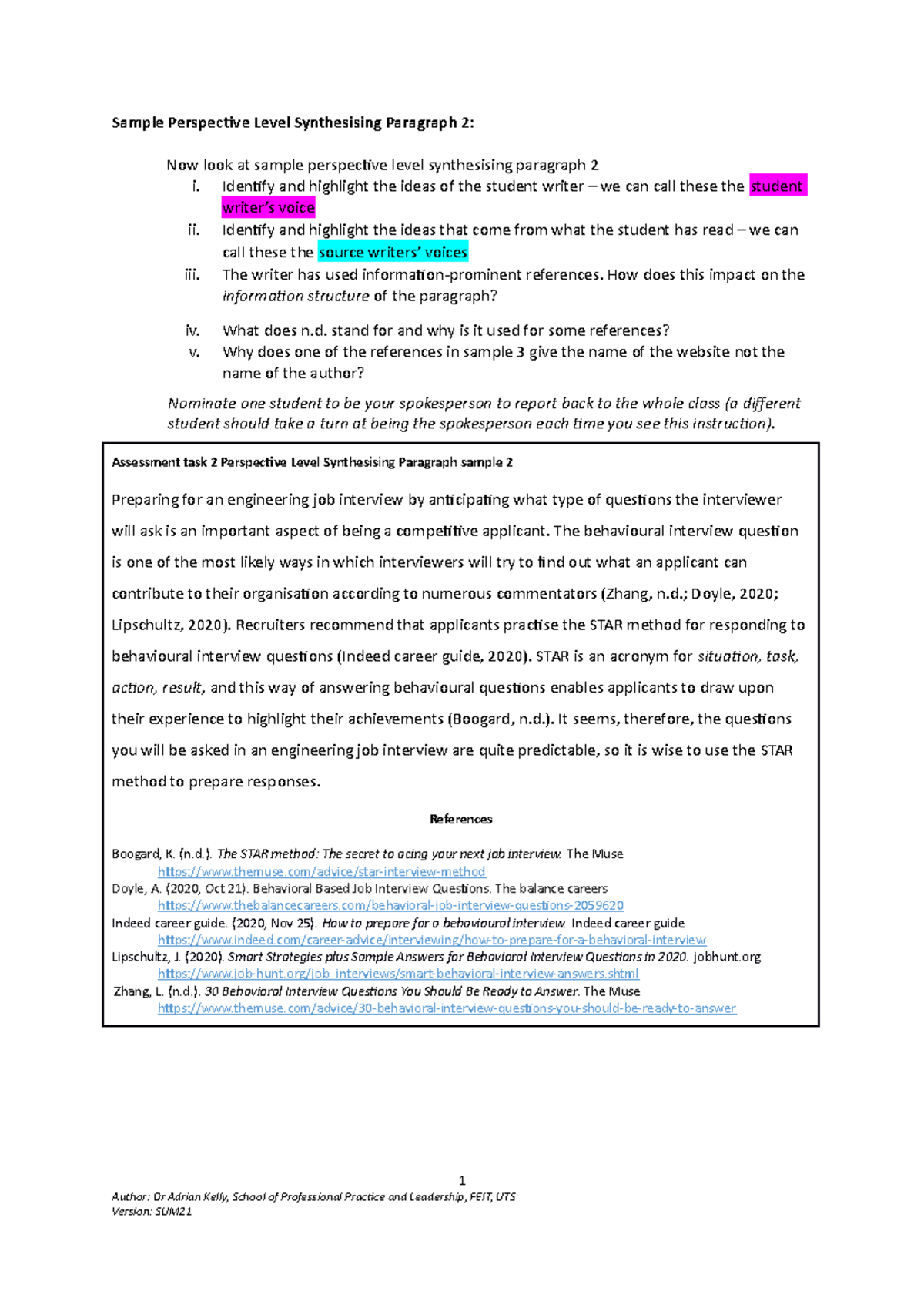 3.b. Sample Perspective Level Synthesising Paragraph 2 - Identify and ...