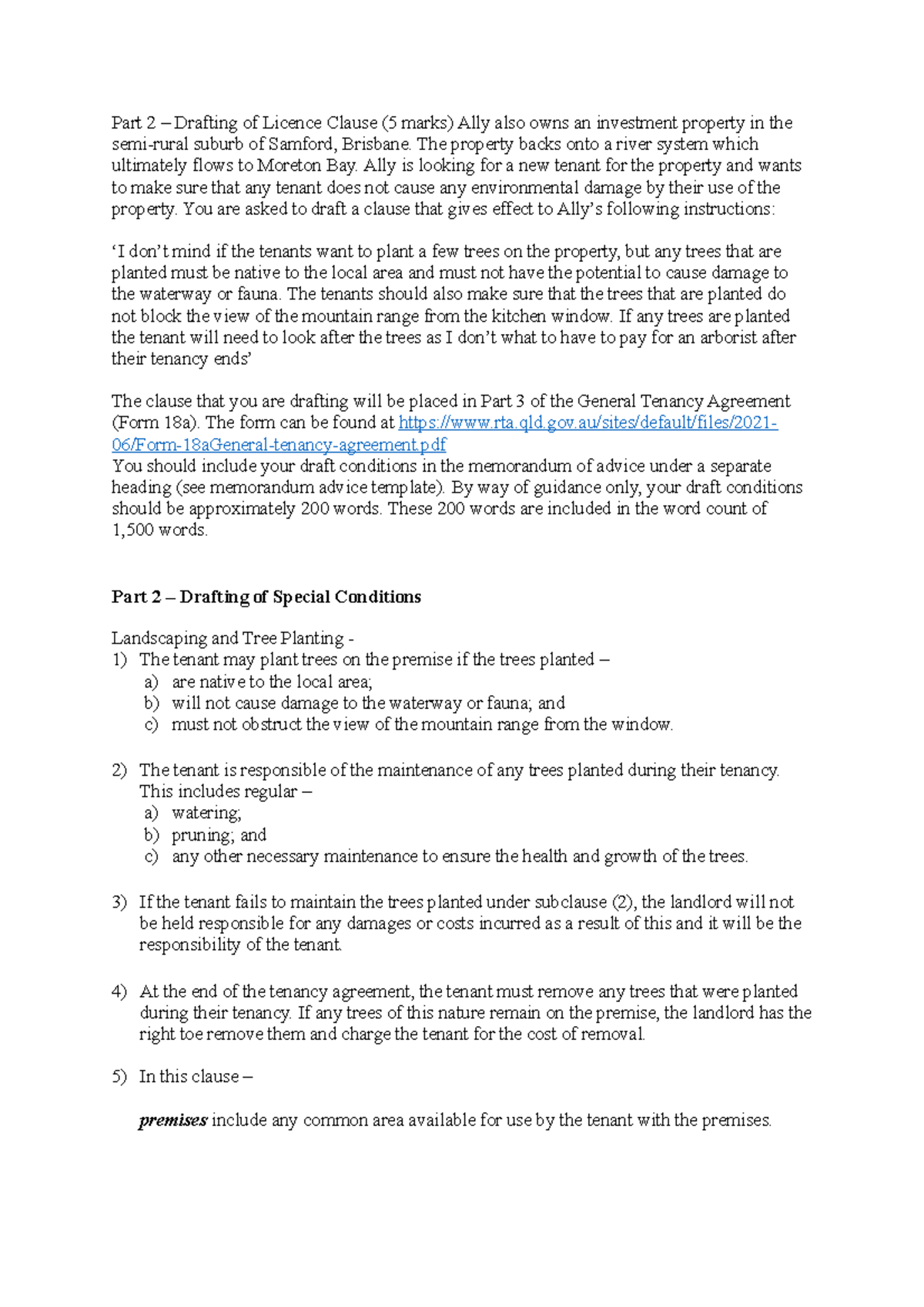 Part 2 - Drafting special conditions - LLB301 - QUT - Studocu