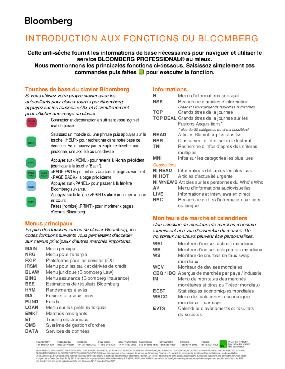 Bloomerg user guide - INTRODUCTION AUX FONCTIONS DU BLOOMBERG Cette ...