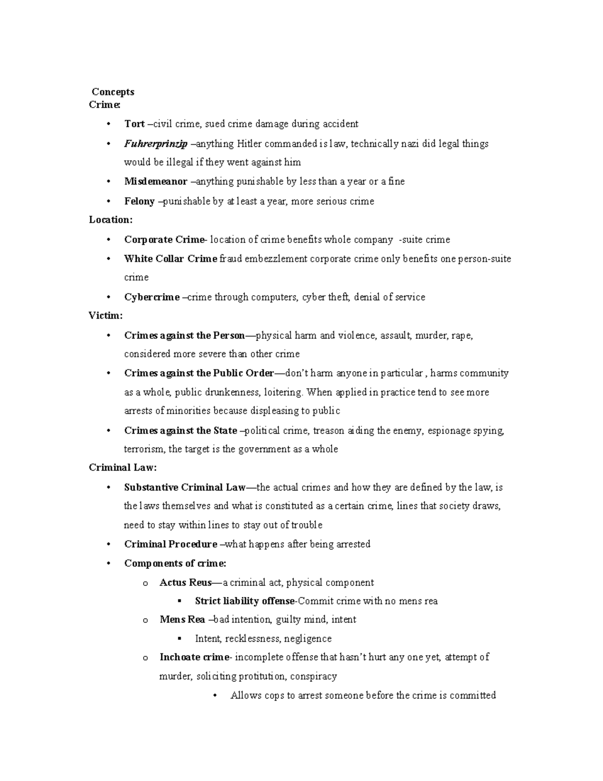 CRJU100F14Fichtelberg E 1review - Concepts Crime: - Tort –civil crime ...