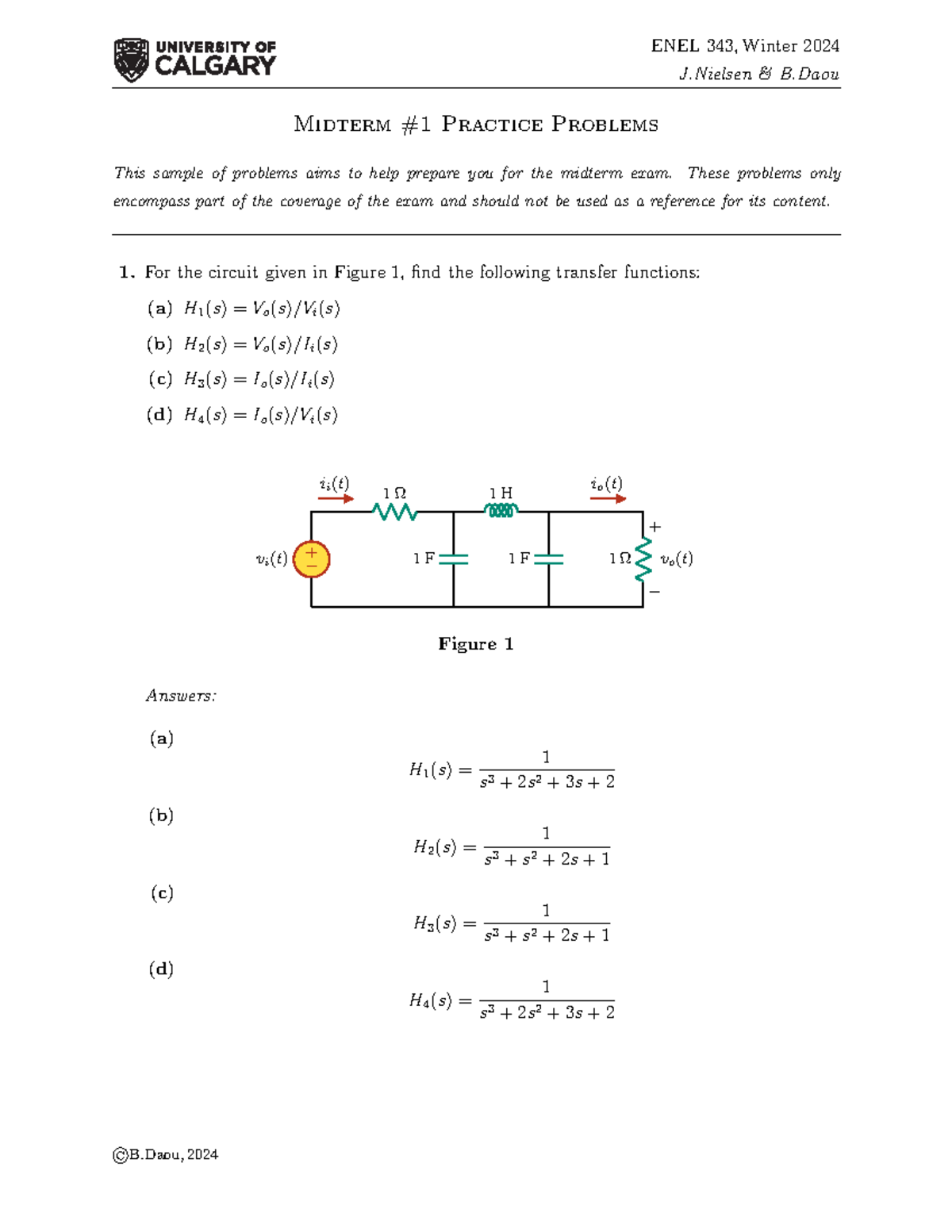 Midterm 1 Prep - Prep - ENEL 343, Winter 2024 J & B Midterm #1 Practice ...